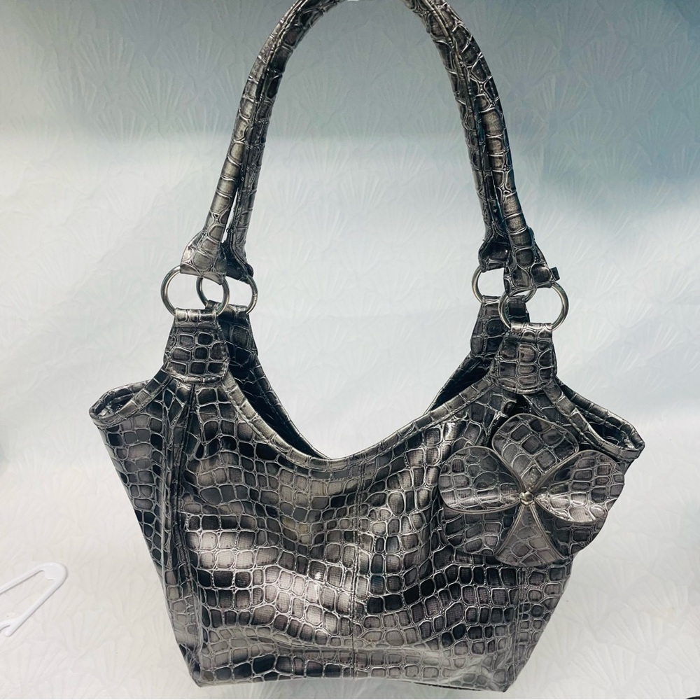 OKPTA Metallic Faux Alligator Skin Big CHIC Flower Hand bag Shoulder Bag
